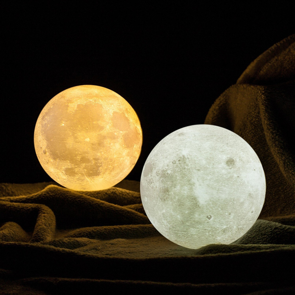 LED noche luz 3D impresión Lunar, cálido y blanco frío Dimmable Touch Control