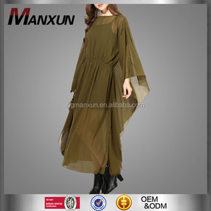 Más el tamaño de color verde oliva de manga larga kimono vestido vestido maxi de la gasa de cuello <span class=keywords><strong>alto</strong></span> ocasional - Product Image 1