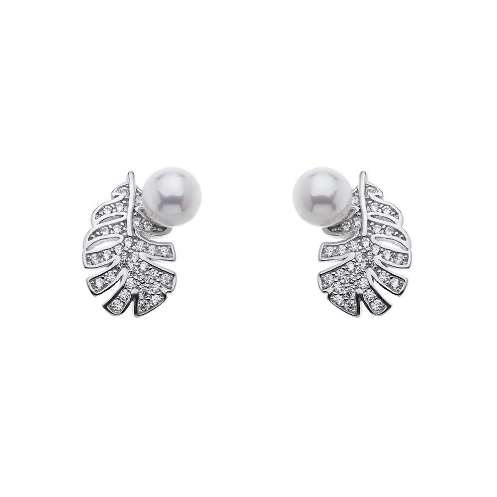 925 Sterling Silver Leaf Parel Stud Oorbellen Fijne Sieraden Ideaal Geschenken Voor Vrouwen