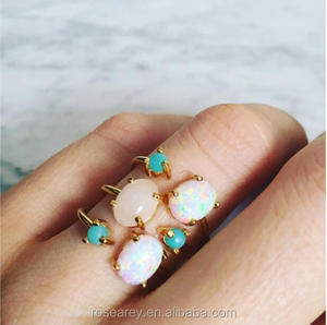 De pequeñas piedras preciosas fabricante de joyería delicada <span class=keywords><strong>piedra</strong></span> de color, las mujeres dama ajustable abierta turquesa y <span class=keywords><strong>anillo</strong></span> de ópalo - Product Image 2