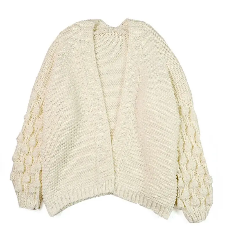 Fashion white hand knitted manteau femme cardigan sweater for women