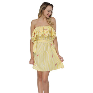 Nueva llegada impreso rayas verticales del hombro vendaje vestido de las mujeres del verano de las muchachas - Product Image 1