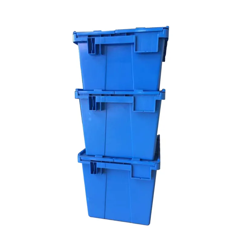 Attached lids plastic transportation container packaging tote box for moving company use