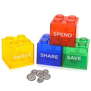 Banco de monedas de bloques de apilamiento colorido para niños, Cubo de dinero - Product Image 1