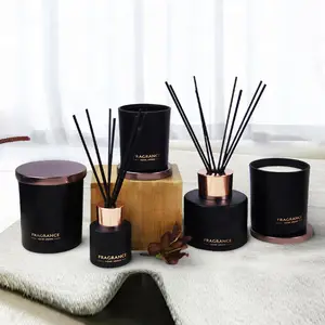 Trang Chủ Tùy Chỉnh Hương Thơm Hương Thơm Matt Kính Đen Reed Diffuser Với Black Cotton Sticks