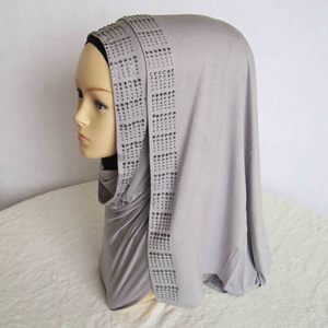 حجاب نسائي كبير الحجم إسلامي ناعم طويل 6 صفوف أحجار جيرسيه فاخرة مرصع بأحجار الراين - Product Image 5