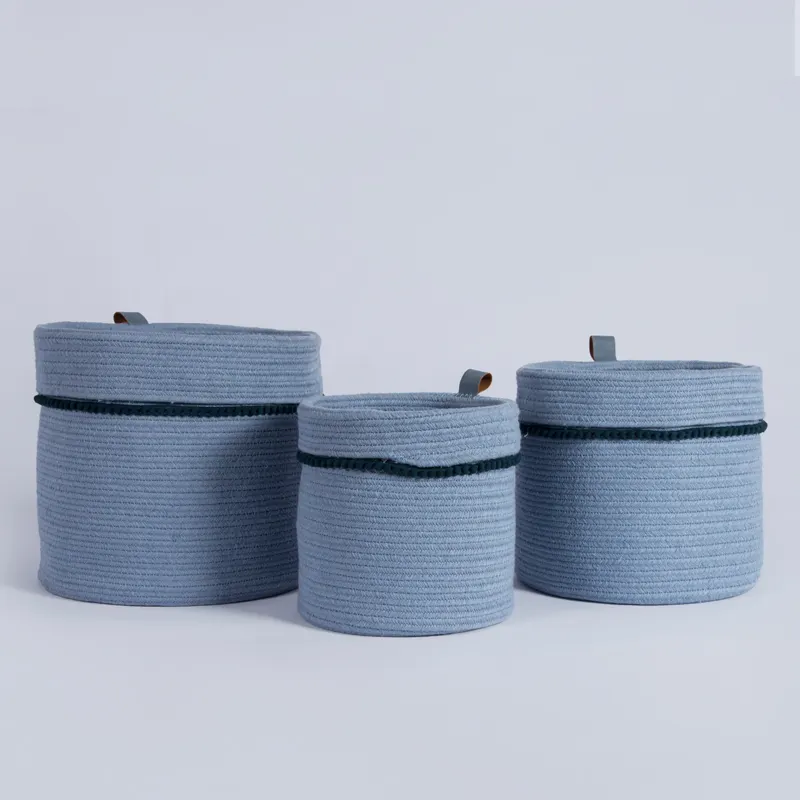 OEM home center decoration easter woven big blue cotton rope baby storage organizer empty toys gifts clothes laundry baskets set