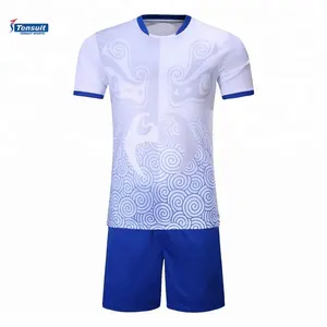 Barato azul y blanco uniforme de fútbol para los hombres