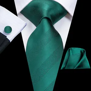 Custom Design Green Ties Mens Jacquard Geweven Zijden Dassen Met Pocket Vierkante