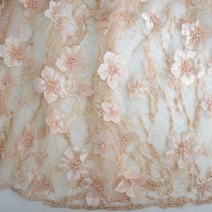 Leichte Pfirsich Tüll Spitze Kleid Stoff Afrian Französisch 3d Spitze Stoff mit reiner Handarbeit Perlen Braut Spitze HY0735-4 - Product Image 3