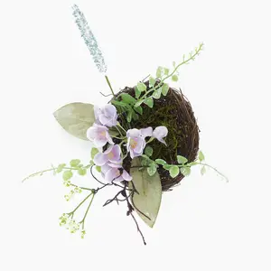6" Spring Artificial Twig and Flower Bird Nest with Foliage