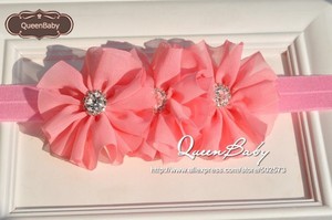 Triple Mousseline de Soie Fleurs Ballerine <span class=keywords><strong>Massif</strong></span> de Fleur Festonné avec Strass Boutons Center Large Bandeau - Product Image 4