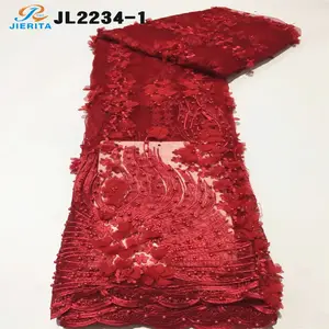 JL2234-1 아프리카 여성 딥 그린 자수 3d 비즈 스트레치 이브닝 드레스 그물 tulle 레이스 웨딩 패브릭