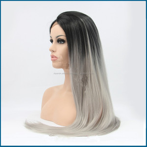 Gris humano peluca delantera del cordón, sin cola ombre negro a gris pelucas del afroamericano, pelucas llenas del cordón - Product Image 2