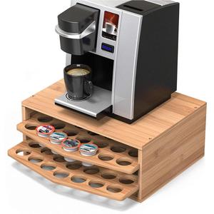 2-tier Bamboo Coffee Pod Holder Storage Organizer with Drawer