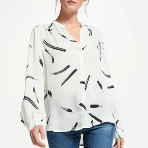 Más ocultos placket nuevo patrón cuello en V mujer blanco, blusa de seda