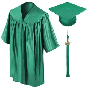 Venda por atacado tampas de graduação de jardim de infância e vestidos verdes crianças robe de formatura