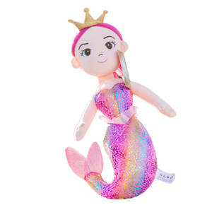 Wholesale girls gift multicolor cartoon stuffed toys plush mermaid doll with crown