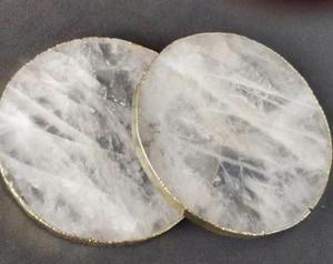Sottobicchiere in Cristallo di <span class=keywords><strong>Quarzo</strong></span> <span class=keywords><strong>Rosa</strong></span> Rotondo Quadrato con Bordo Dorato - Product Image 3