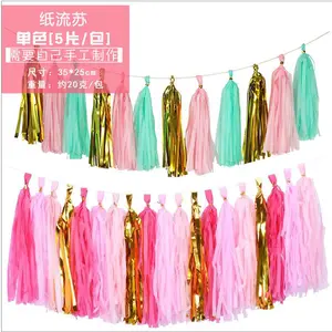 Handgemaakte Item Bruiloft Decoratie Party Decoraties Verjaardag Decoraties Diy Party Supply Favor Folie Tissuepapier Tassel Slingers