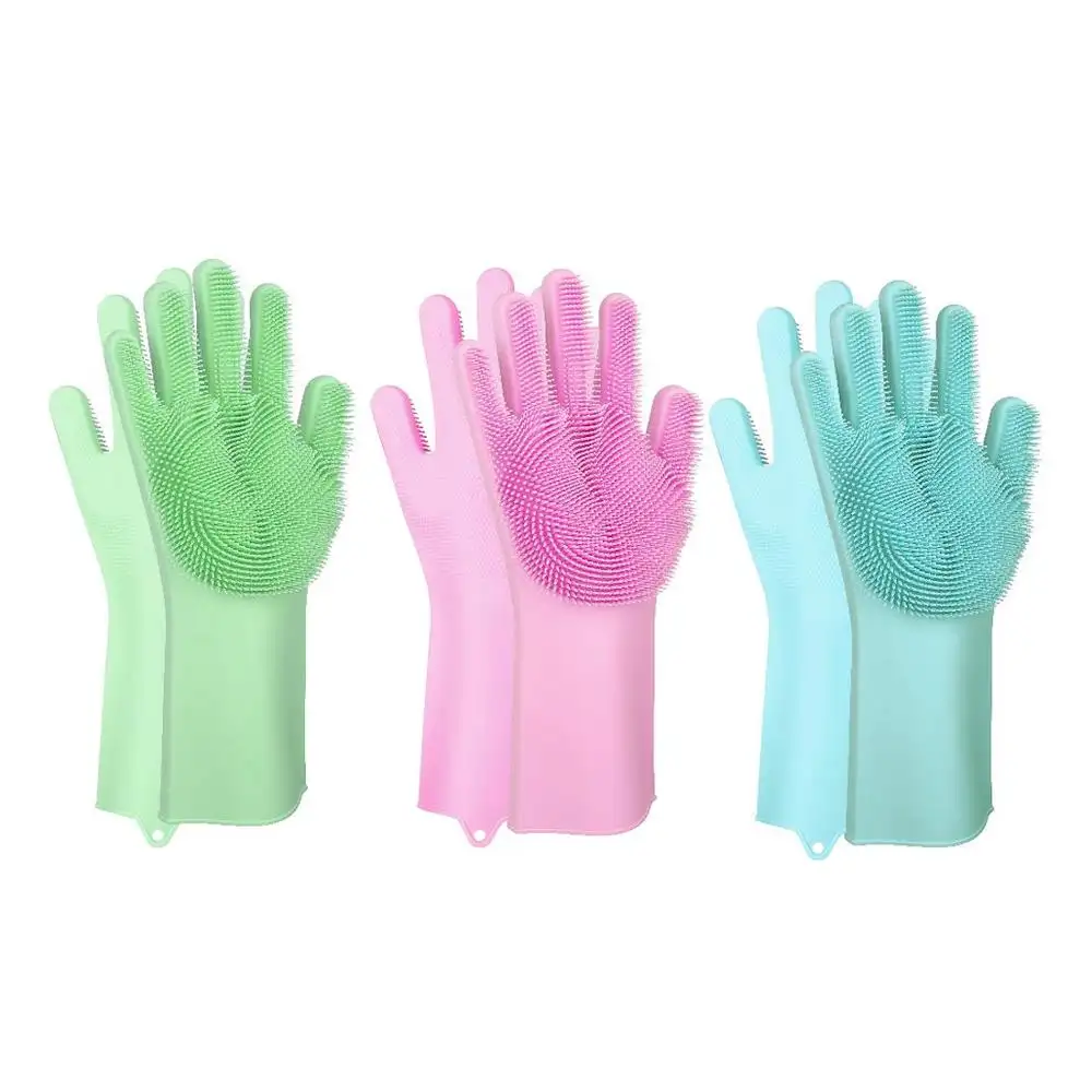 Luva mágica de silicone para lavar louça, feita de silicone, resistente ao calor, para lavar louças, cozinha, com esfregador, para limpeza