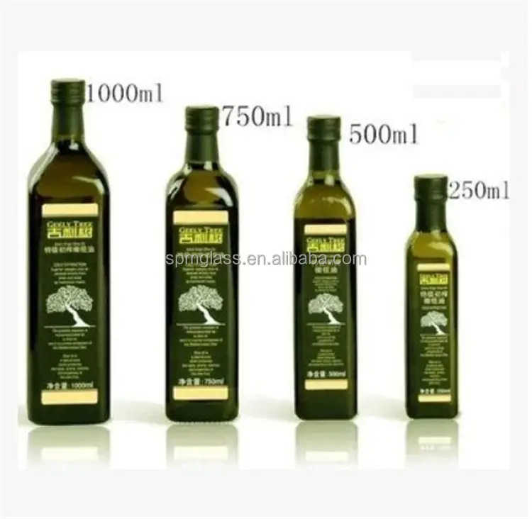 250ml escuro garrafa de azeite de vidro verde com tampa