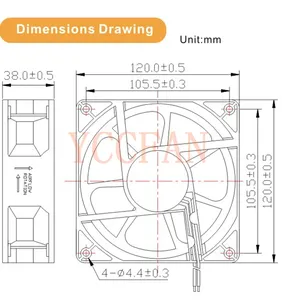 YCC 생산 H1238 고속 3800RPM 120x120x38mm 24v dc 강력한 팬