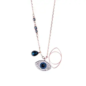 Европейская популярная Цепочка Из Нержавеющей Стали Под розовое золото, турецкое ожерелье с голубыми кристаллами и стразами, удачное ожерелье