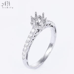 แหวนเพชรธรรมชาติสีทองขาวล้วน18K คุณภาพสูงกึ่งสำเร็จรูปเครื่องประดับสำหรับงานแต่งงานแบบไม่มีหินหลัก - Product Image 1