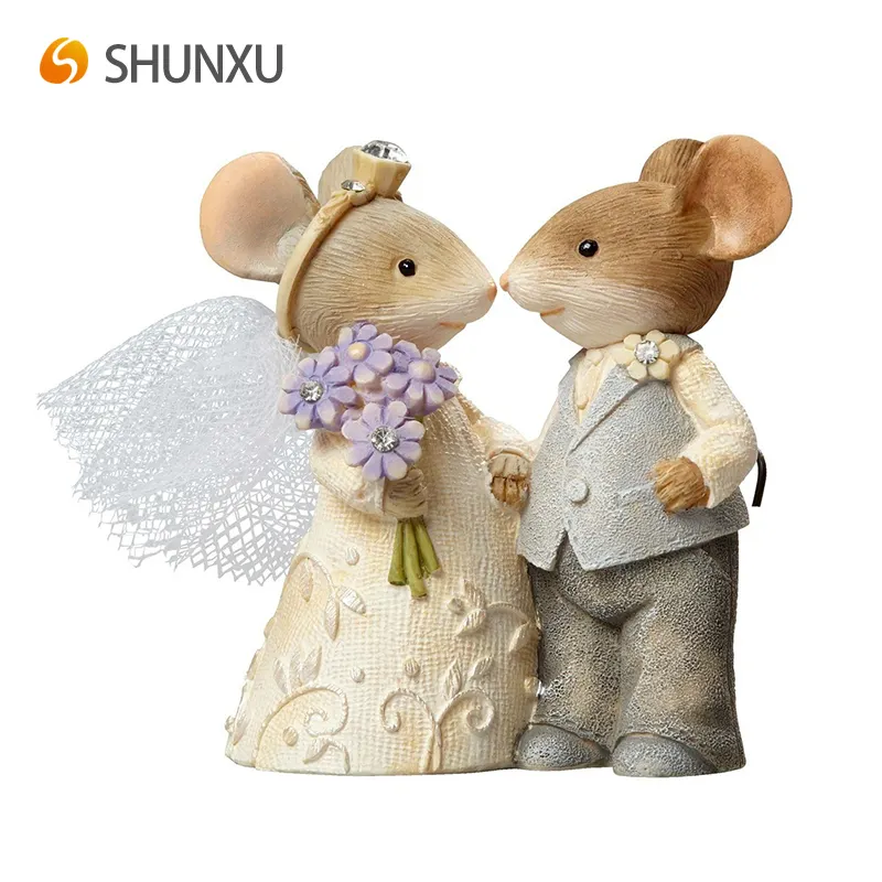 Carino Resina Mouse Sposa e Lo Sposo Figurine Regalo di Nozze Souvenir Decorazione Cake Topper Matrimonio Dolce Animale Statua