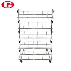 Multi-layer chrome metal wire display shoe rack with wheels