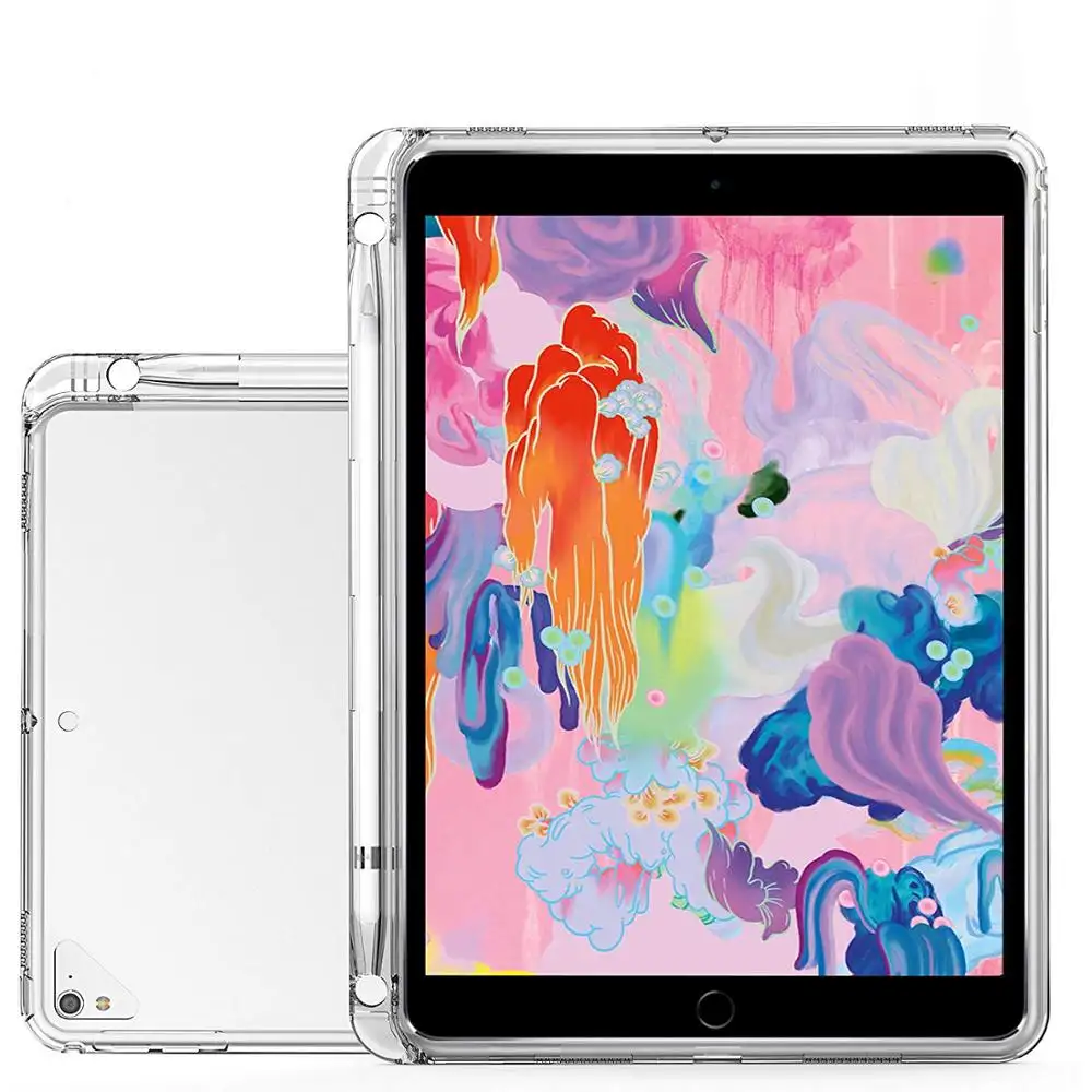 2020 iPad Pro 12.9 Transparent TPU Soft Flexible Bumper Case with Pencil Holder for Protection and Computer Use