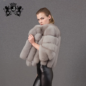 Giacca di <span class=keywords><strong>pelliccia</strong></span> invernale da donna corta personalizzata di lusso <span class=keywords><strong>marrone</strong></span> chiaro <span class=keywords><strong>pelliccia</strong></span> di volpe per le signore - Product Image 3