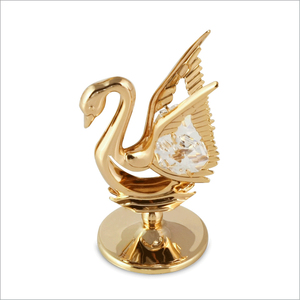 Figura de Cisne de Metal Chapado en Oro Crystocraft, Cristales de Corte Brillante, Arte Popular Europeo, Opción de Grabado Láser para Bodas - Product Image 1