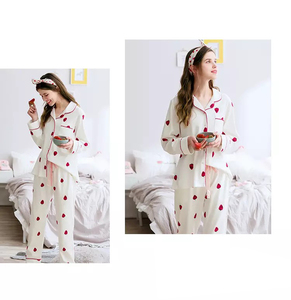 Venta al por mayor camisón de pijamas de satén largo Sleeves100 % de algodón de las mujeres ropa de dormir - Product Image 5