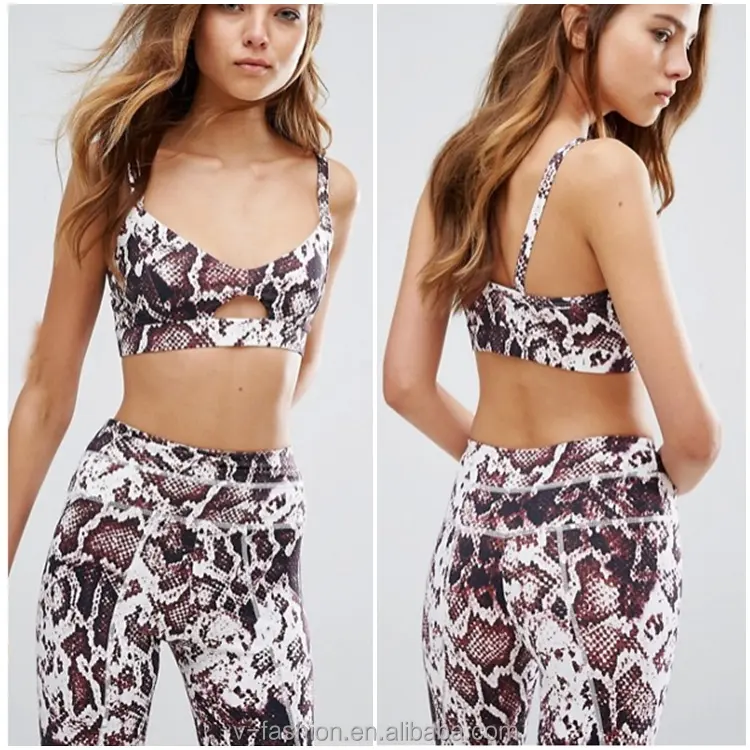 All-over printing Fitness   Yoga Wear fitness leggings python pattern sport bra