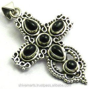 Hot Sale 925 <b>Sterling</b> <b>Silver</b> <b>Cross</b> Pendant Handcrafted Vintage Style Gold Fine Jewelry with Black Onyx Gemstone Pendants Charms - Product Image 2