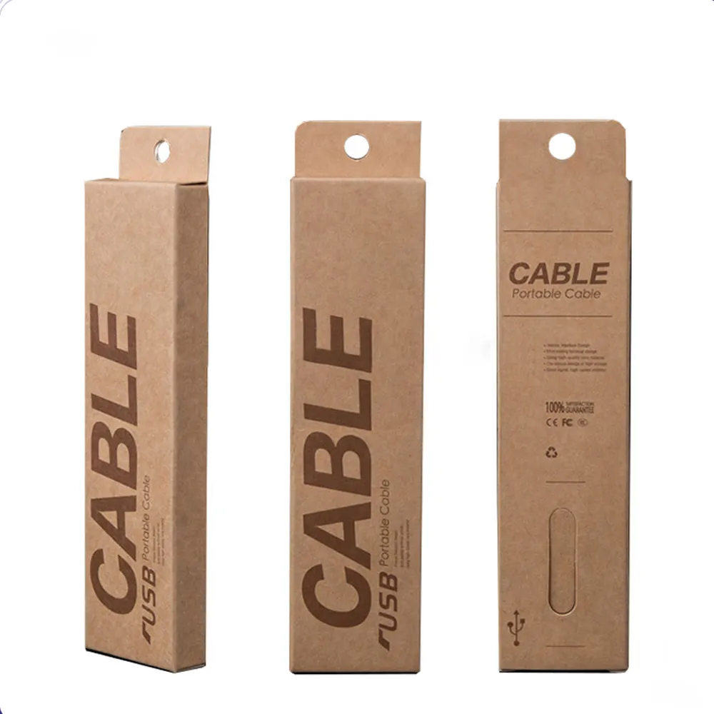 Caja de embalaje de cable de datos de teléfono móvil, caja de papel de embalaje USB de papel kraft personalizado, proveedores de China