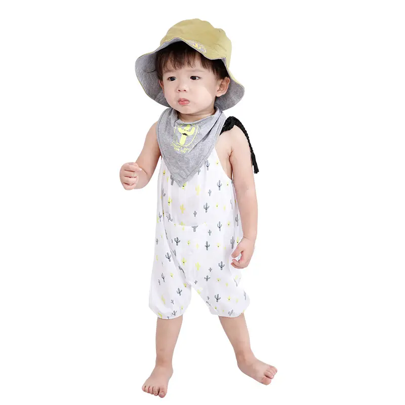 子供用コットン服セット幼児用ベビーストラップタンクトップロンパース衣装男の子用パターン織り衣服