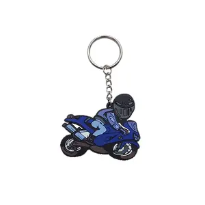 Portachiavi in pvc a forma di moto blu in gomma personalizzato popolare personalizzato