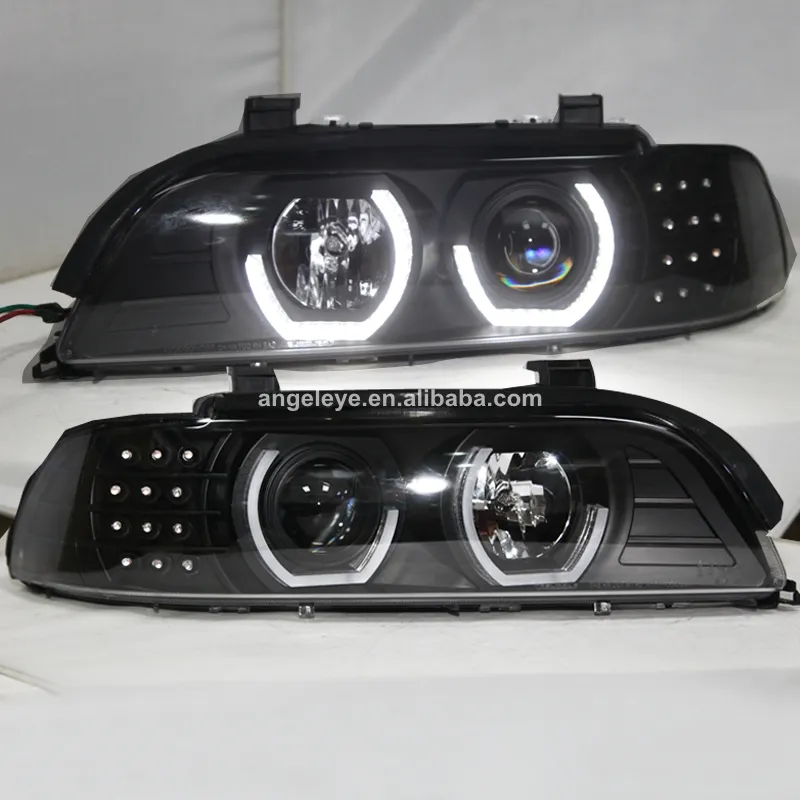مصباح أمامي لسيارة BMW E39, لسيارات BMW E39 ، Angel Eyes 1995-2003 Year ، أسود ، JX