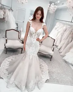 Robe de mariée sirène en dentelle brodée, Corset, Sexy, africaine, dernière marque