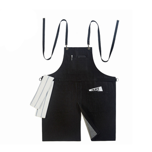 <span class=keywords><strong>Delantal</strong></span> de Trabajo de Mezclilla Negra con Correas de Cuero para Barista, Restaurante, Jardinería, Floristería, Estilista, Salón de Belleza - Product Image 5