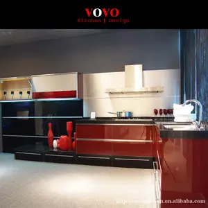 模块化现代厨柜红色和黑色漆