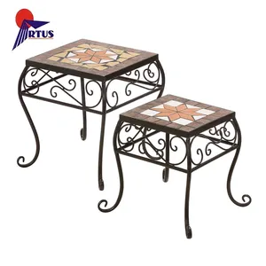 Garden furniture new design round ceramic plant stands Set of 2 mosaic plant stand