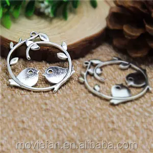 Love Birds charm Antique Tibetan Silver Bird Perch Branch Pendants Charms Pastoral style 42x37mm