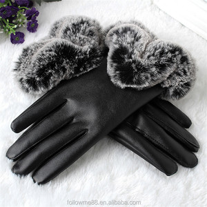 Gants en fausse fourrure pour femmes, gants en <span class=keywords><strong>cuir</strong></span> chauds pour l'hiver - Product Image 1