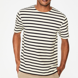 Men Black and White Stripe T-shirt Shortsleeve Horizontal <strong>Navy</strong> Stripe <strong>Tshirt</strong> - Product Image 1