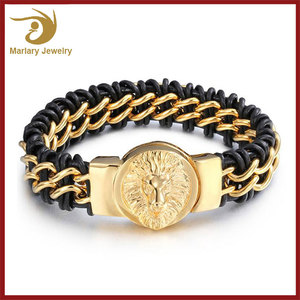 2017 En Cuir Wrap Bracelet Manchette, Tête de Lion Bracelet Bracelet Pour Hommes, En Acier inoxydable Bijoux - Product Image 5