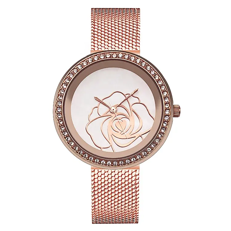 Reloj de cuarzo geneva de marca OEM, venta al por mayor, bajo precio, proveedor de china, flor floreciente, reloj de mujer con esfera nocturna estrellada